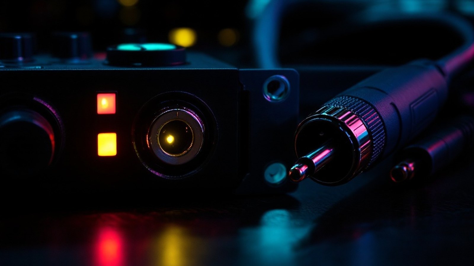Side-by-side of a 5-pin DIN MIDI cable and a standard audio (TRS/XLR) cable