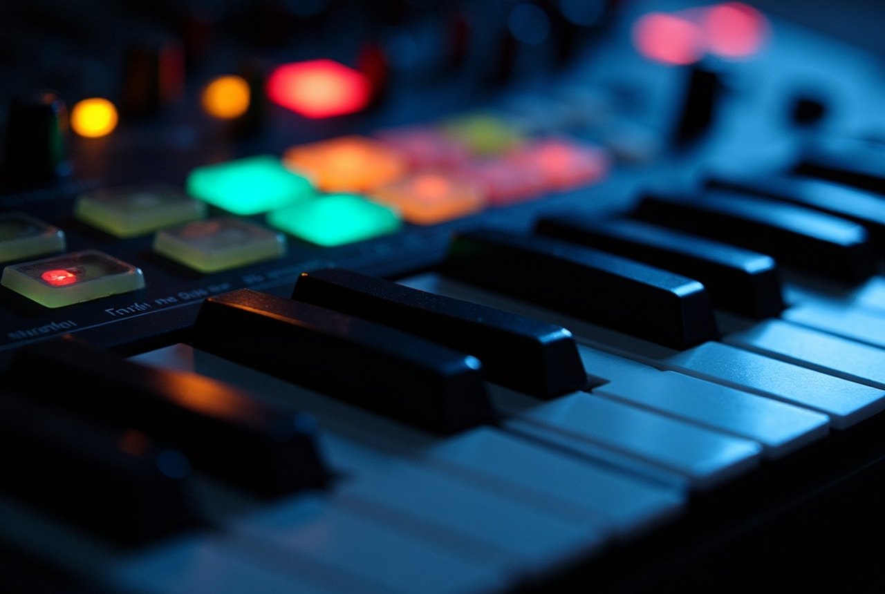Close-up of semi-weighted keys showing key action texture